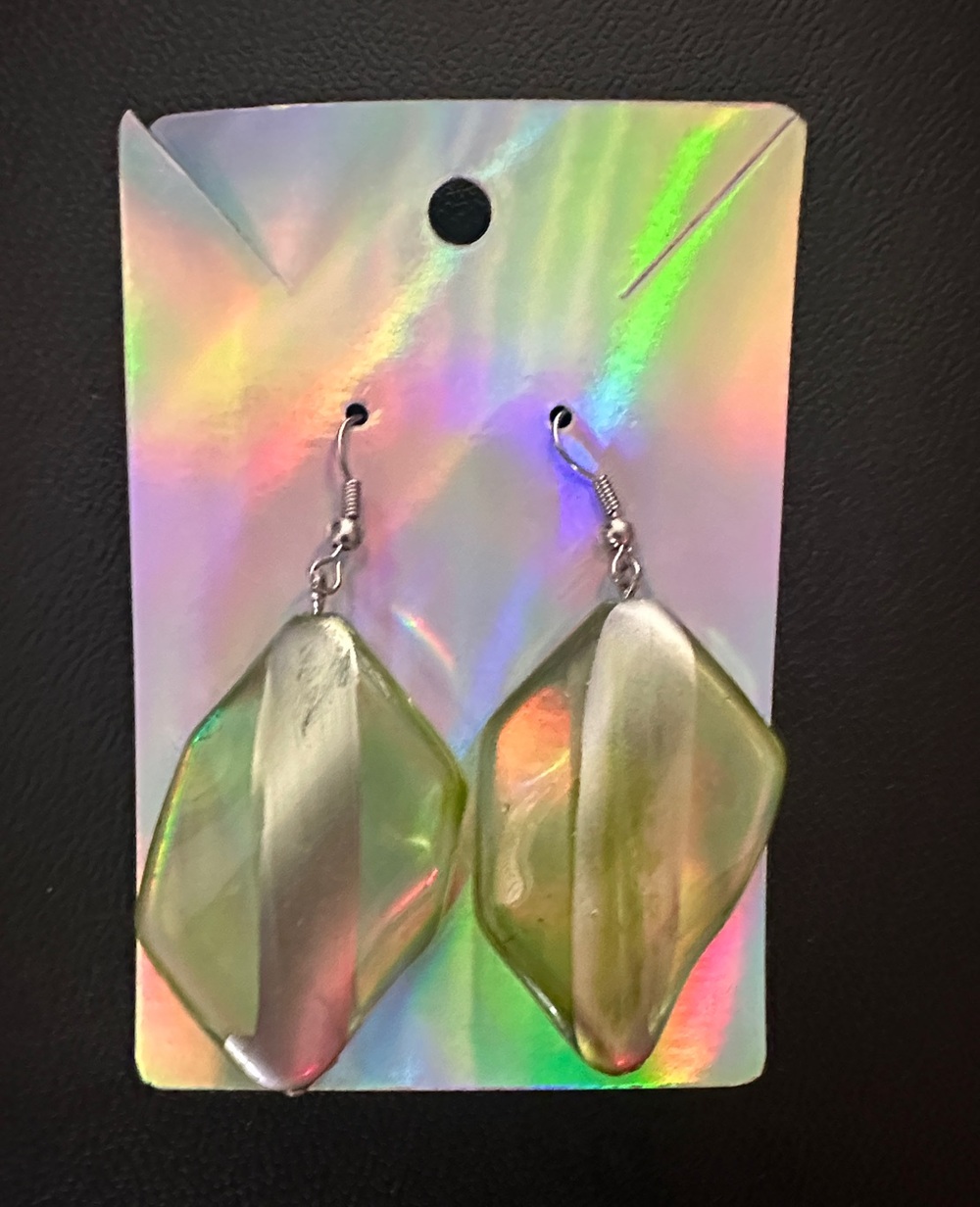 Iridescent Green Dangle Earrings with Hook Closure
